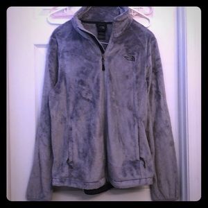 North face gray fuzzy jacket sz Lg euc